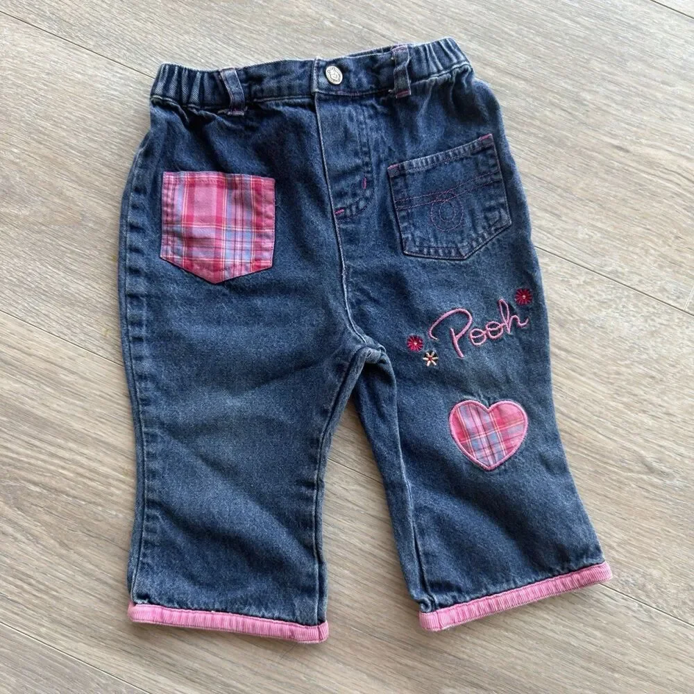Disney Winnie The Pooh Vintage Baby Girl 12 M Jeans & Shirt Y2K Set 90’s GRAIL